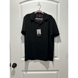 NWT Denim & Flower Camp Collar Button Down Shirt Black Size Medium